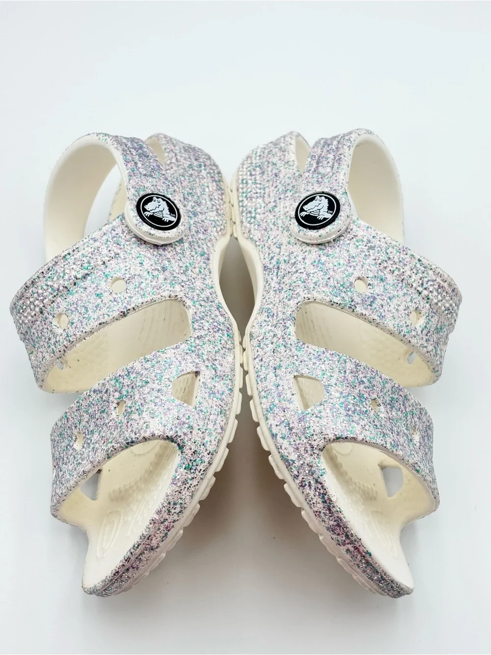 CROCS Kids Glitter Double-Strap Sandal Clog - White Multicolor Sparkle Size 10C